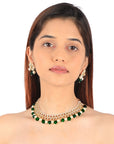 Green Beads with White Pearl Jadtar Stone Choker Set - indian pearl jewellery