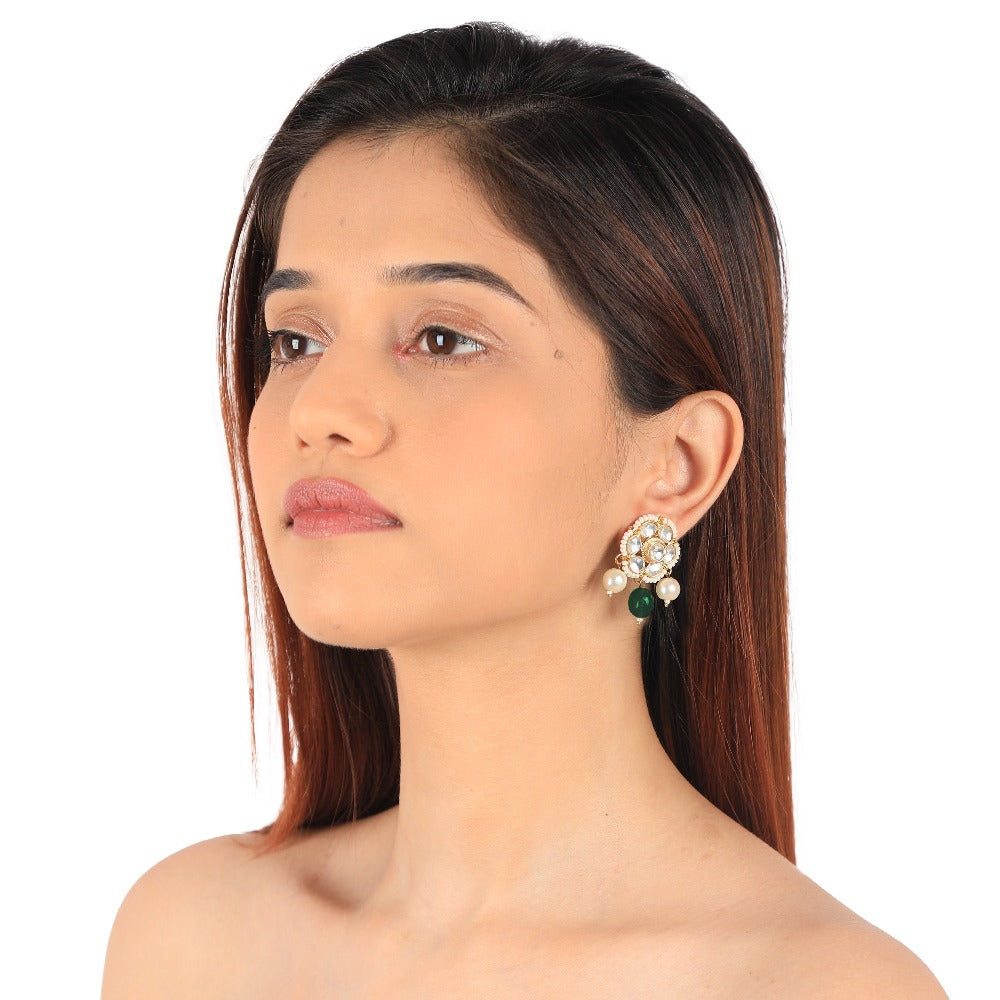 Green Beads with White Pearl Jadtar Stone Choker Set - indian pearl jewellery