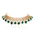 Green Beads with White Pearl Jadtar Stone Choker Set - indian jewelry set Sydney