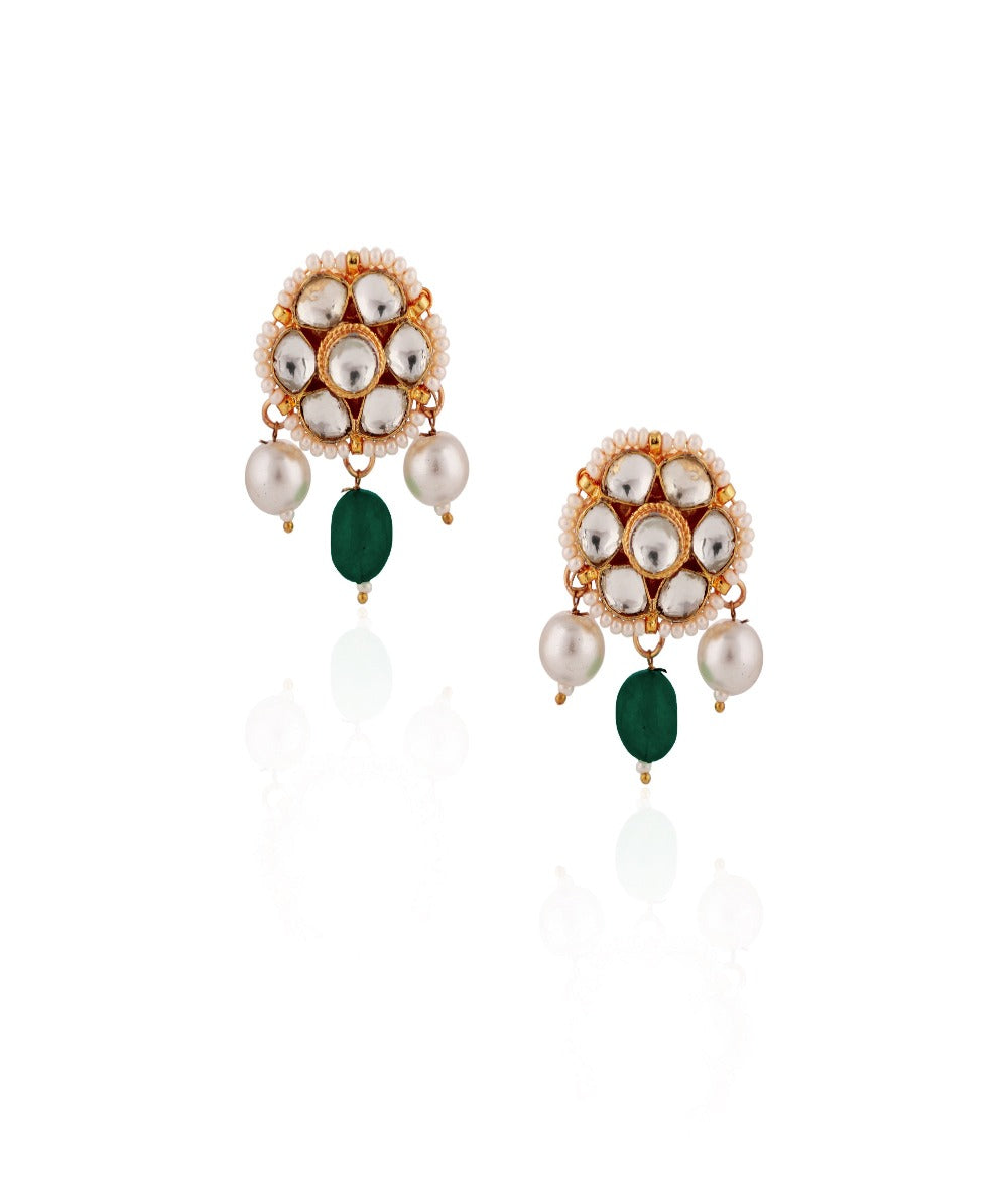 Green Beads with White Pearl Jadtar Stone Choker Set - indian jewelry set Sydney
