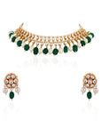 Green Beads with White Pearl Jadtar Stone Choker Set - indian jewelry set Sydney
