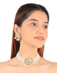 22 Kt Gold Plated White Pearl Handcrafted Choker Necklace Set - indian gold jewelry