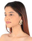 22 Kt Gold Plated White Pearl Handcrafted Choker Necklace Set - indian gold jewelry