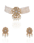 22 Kt Gold Plated White Pearl Handcrafted Choker Necklace Set - choker set Australia