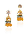 Yellow Beads with Sea Green Hangings White Jadtar Necklace Set - indian jewellery set