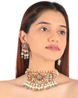 Gold Finish Multicolored Choker Set with White Pearl - indian wedding jewelry gold