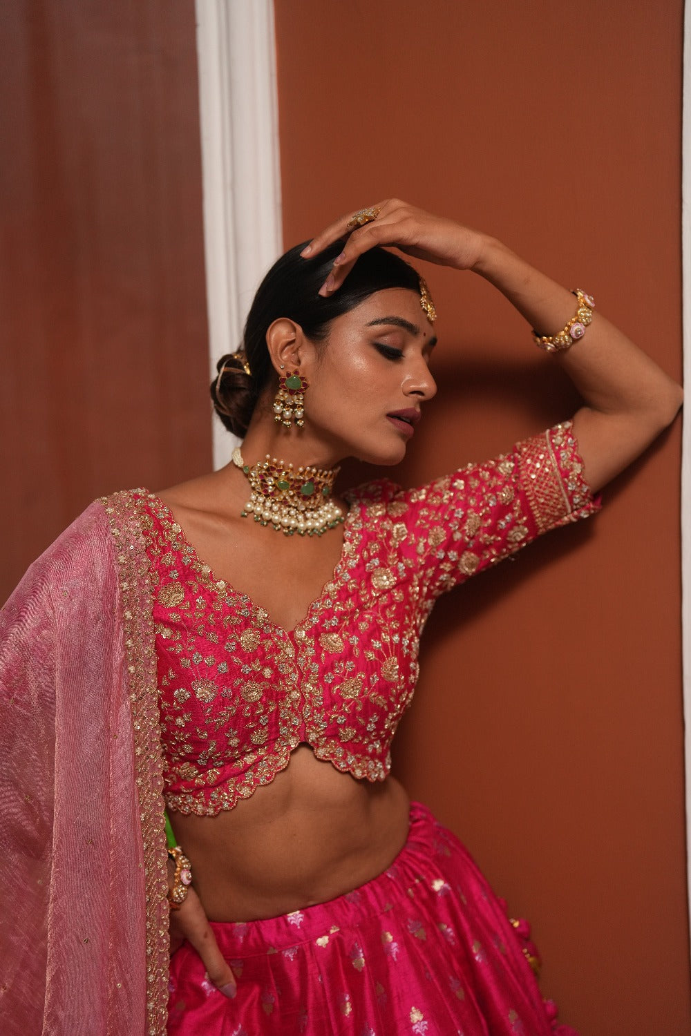 Gold Finish Multicolored Choker Set with White Pearl - indian wedding jewelry gold