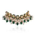 Gold Finish Green Emerald and white Pearl Choker Set - indian jewelry set Australia