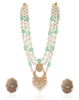 Emerald Sea Green with White Pearl Three Layered Necklace Set - indian jewelry set Australia