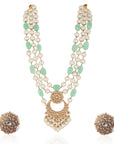 Emerald Sea Green with White Pearl Three Layered Necklace Set - indian jewelry set Australia