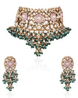 Pink Meenakari Necklace with Green Hangings Necklace Set - necklace set Sydney