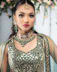 Pink Meenakari Necklace with Green Hangings Necklace Set - necklace set Sydney