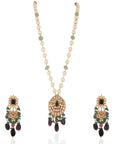 Purple & Sea Green Long Necklace Set with Emerald Beads - necklace set Canada