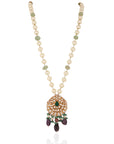 Purple & Sea Green Long Necklace Set with Emerald Beads - necklace set Canada