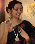 Purple & Sea Green Long Necklace Set with Emerald Beads - necklace set Canada