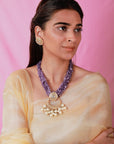Handcrafted Amethyst Beads and Jadau Necklace Set - indian jewelry set