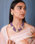 Amethyst Beads Fusion Look Purple Jadtar Stone Set - beads jewelry