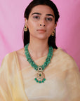 Handmade Emerald Green Bead Pendant Necklace - indian jewelry set