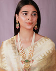Stylishly Hand Crafted Pearl Necklace Set - indian necklace set