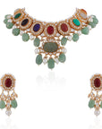 Evergreen Navratna Choker Necklace Set - indian necklace set