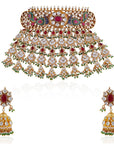 Peacock Design Rajwadu Choker Set - indian jewelry set