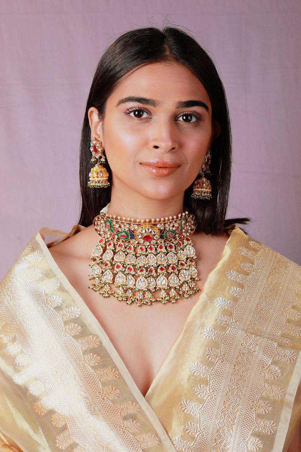 Peacock Design Rajwadu Choker Set - indian jewelry set