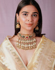 Peacock Design Rajwadu Choker Set - indian jewelry set