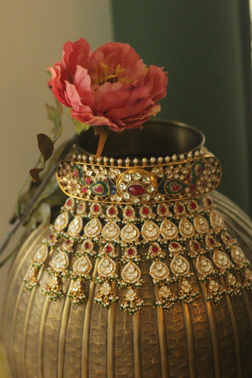 Peacock Design Rajwadu Choker Set - indian jewelry set
