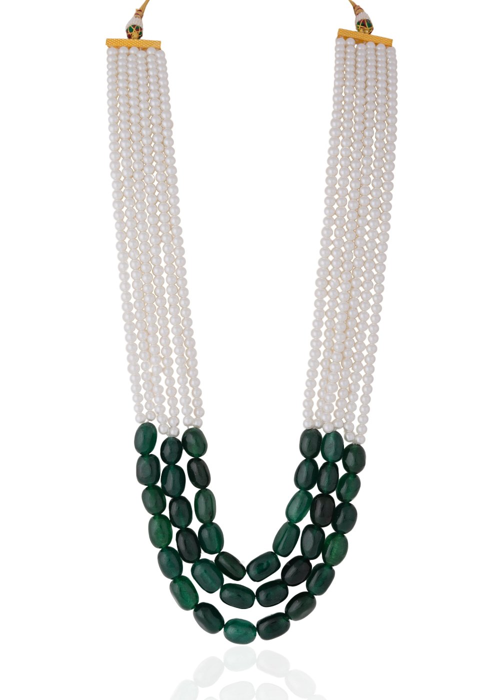 Emerald Green Beaded Necklace with Pearl Maala Necklace - necklace