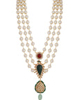Royal Pearl Hand Made Necklace with Green Motive - indian necklace set