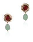 Royal Pearl Hand Made Necklace with Green Motive - indian necklace set