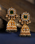 Green Hangings with White Jadtar Stone Long Necklace Set
