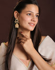 Green Hangings with White Jadtar Stone Long Necklace Set