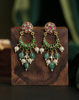 Elegant Pink and Green Choker Set - Gold Plated