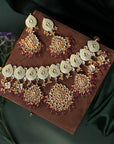 Blue Meenakari Necklace Set with Light Pink Bead