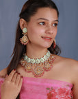 Blue Meenakari Necklace Set with Light Pink Bead