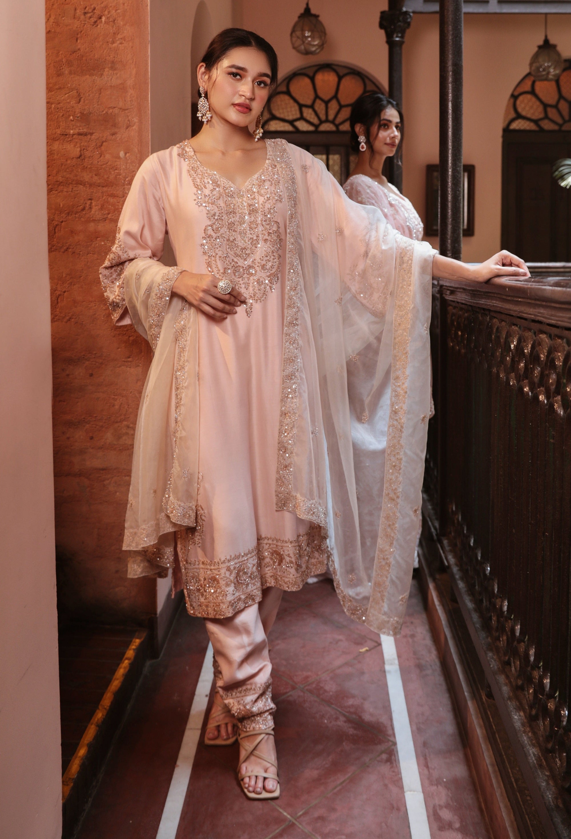 Peach Embroidered Suit - indian attire New Zealand