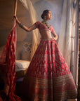 RED LOOP Heavily Embroidered Lehenga - red bridal lehenga Australia