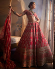 RED LOOP Heavily Embroidered Lehenga - red bridal lehenga Australia