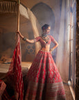 RED LOOP Heavily Embroidered Lehenga - red bridal lehenga Australia