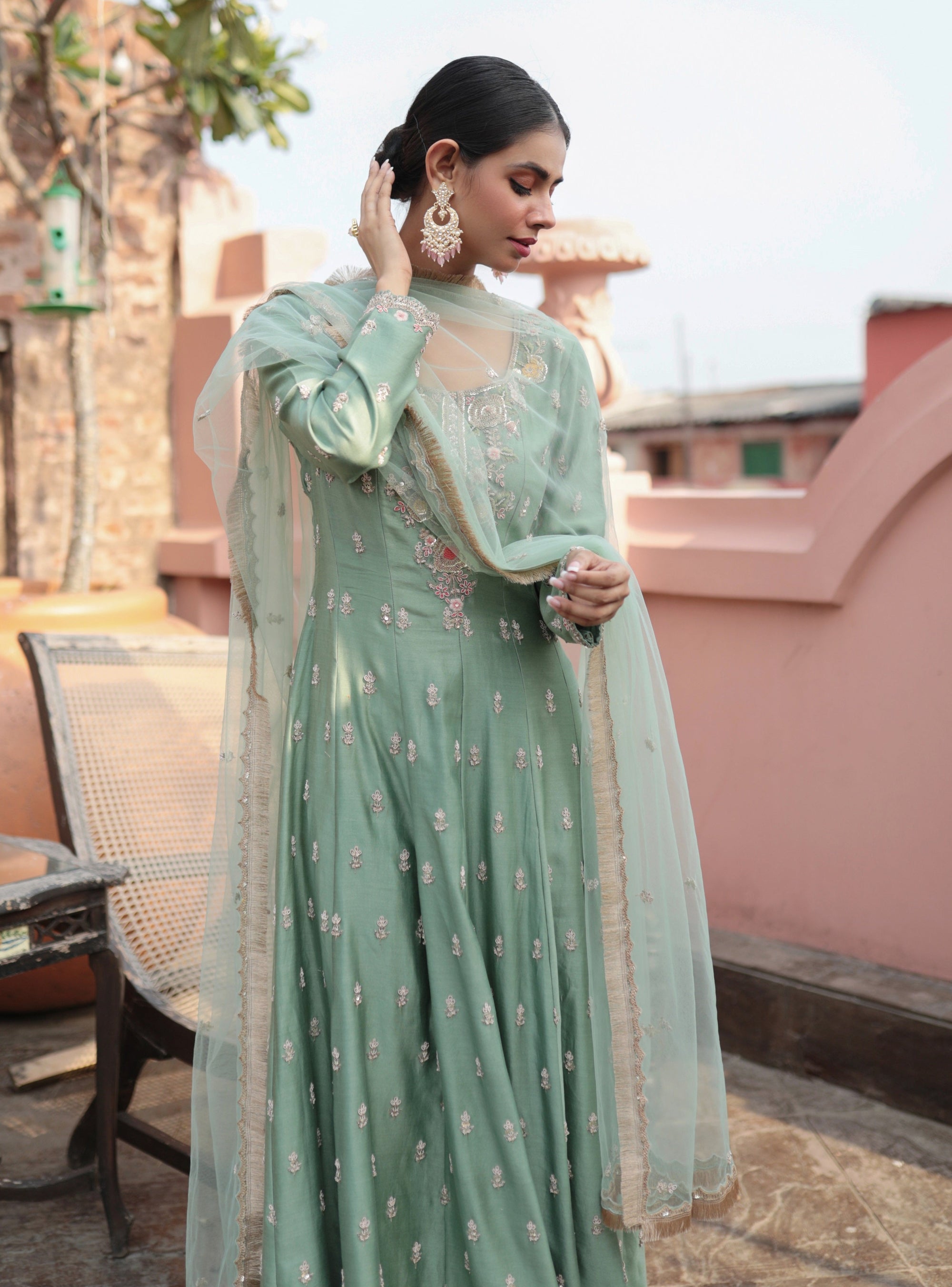 Dusty Firoza Heavily Embroidered Suit - indian wear for women Australia