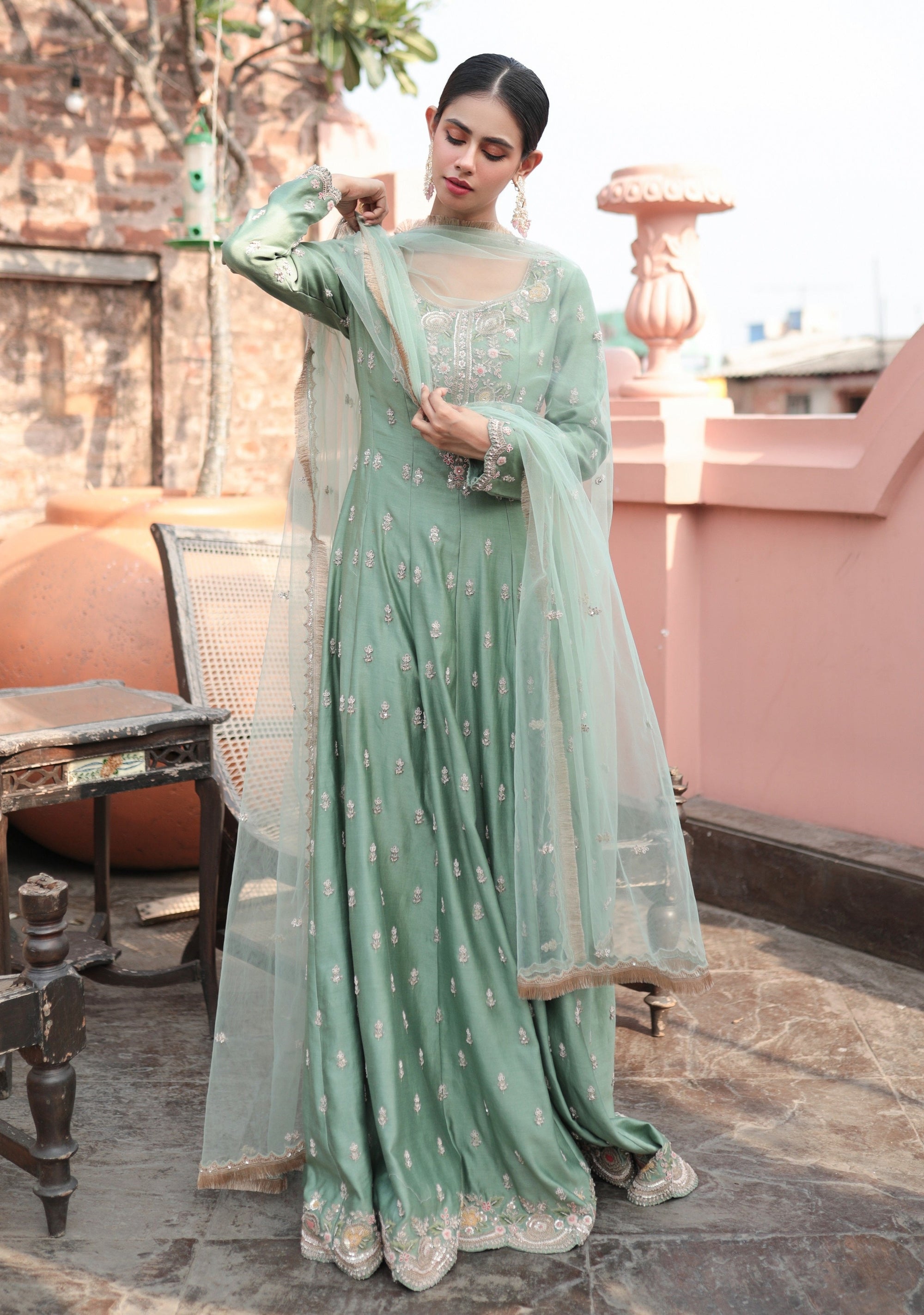 Dusty Firoza Heavily Embroidered Suit - indian wear for women Australia