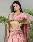 Blush Pink Floral Lehenga Set - india lehenga