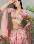 Blush Pink Floral Lehenga Set - india lehenga