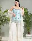 Powder Blue and Ivory Mirror work Sharara Set - indian dress