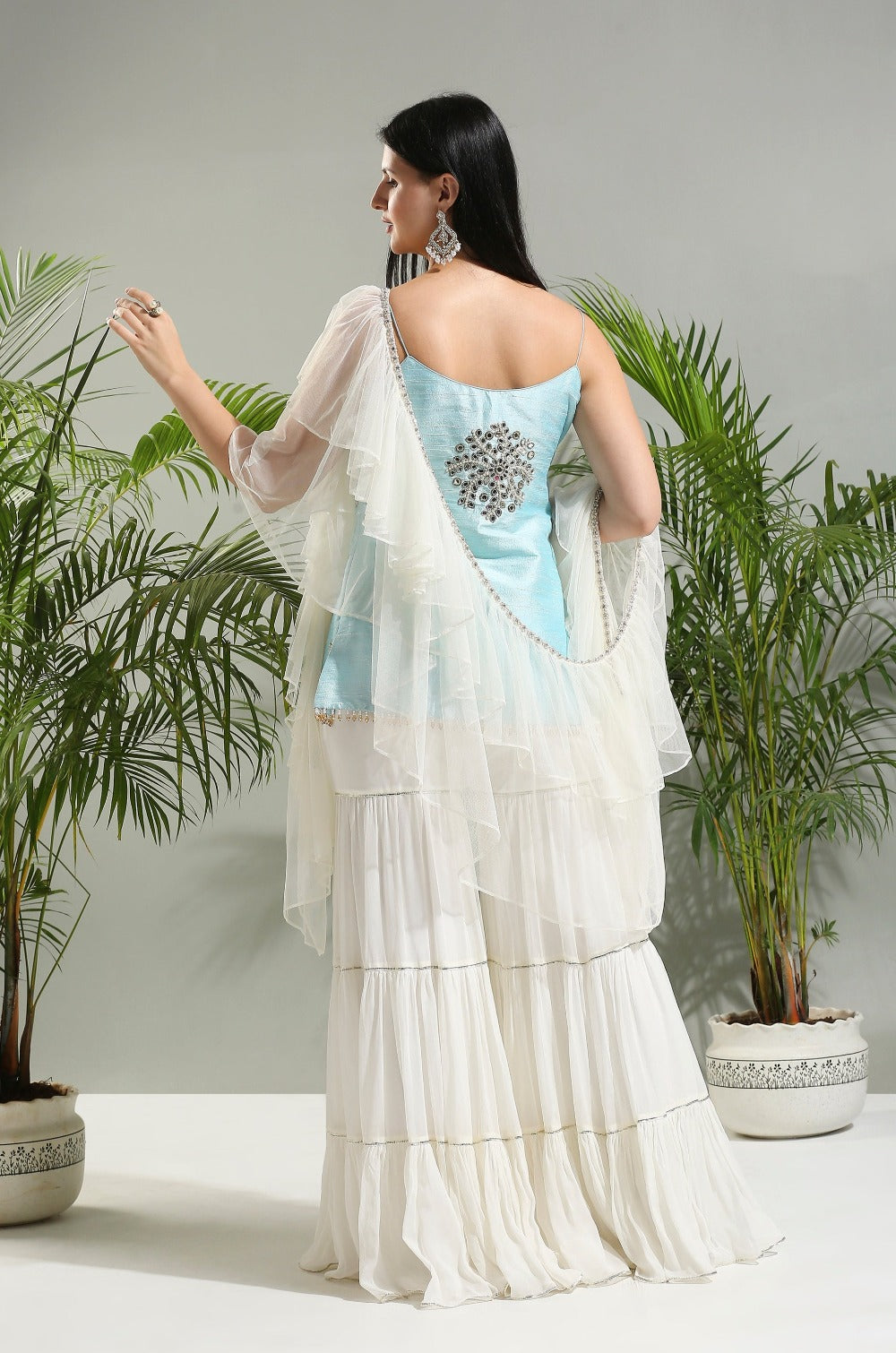 Powder Blue and Ivory Mirror work Sharara Set - indian dress