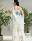 Powder Blue and Ivory Mirror work Sharara Set - indian dress