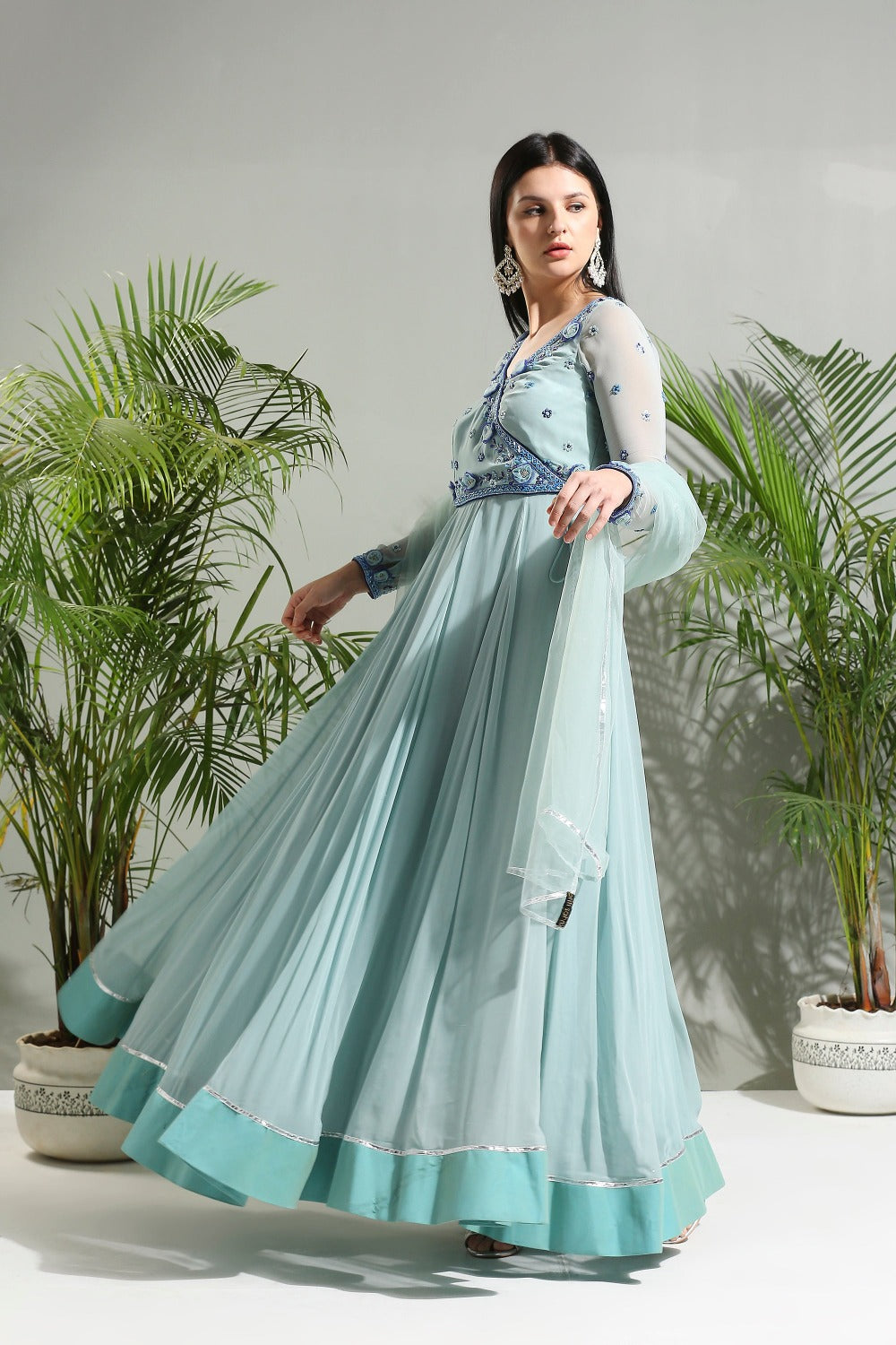 Dusty Blue Anarkali Set - indian ethnic attire