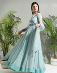 Dusty Blue Anarkali Set - indian ethnic attire
