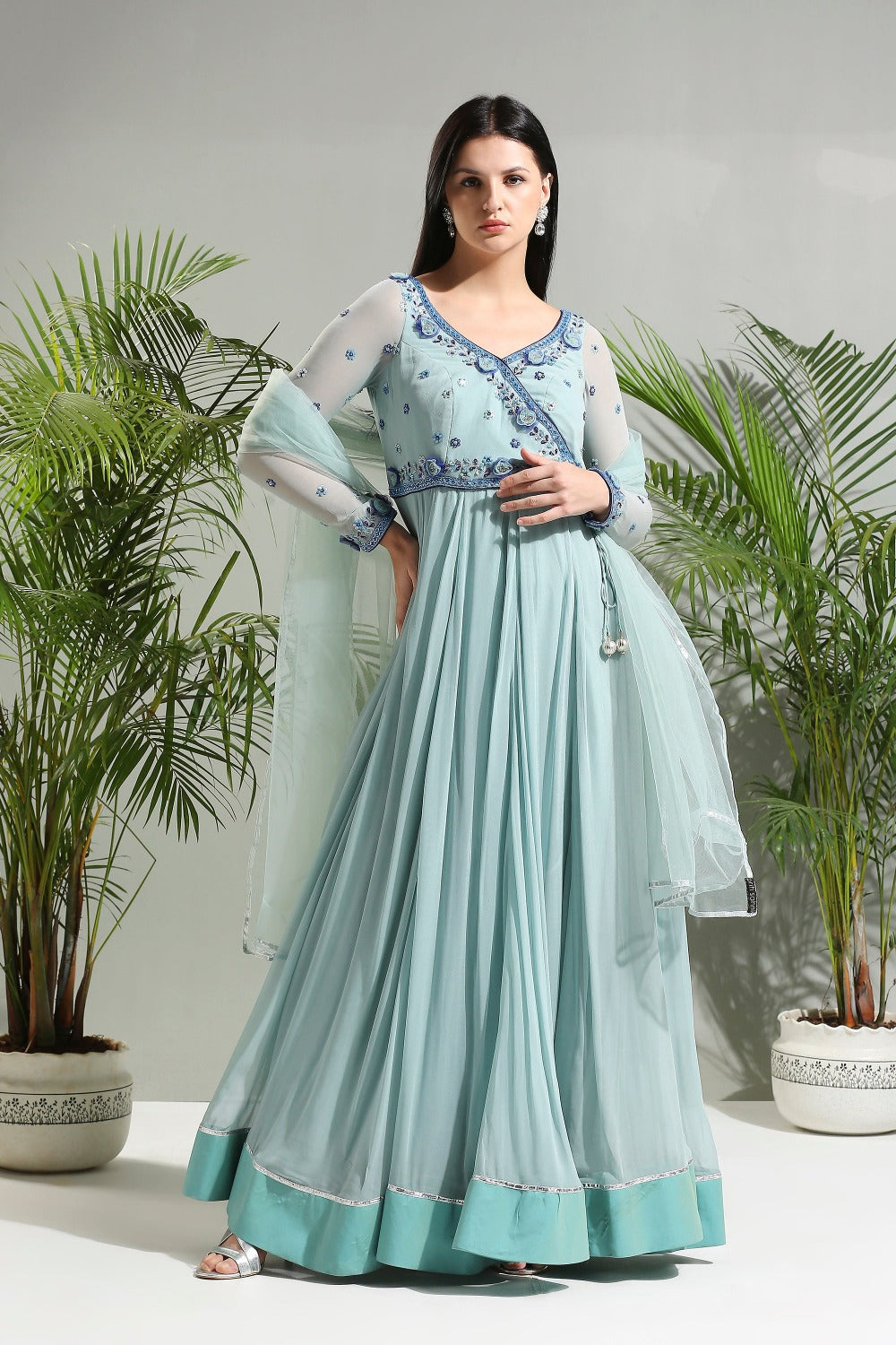 Dusty Blue Anarkali Set - indian ethnic attire